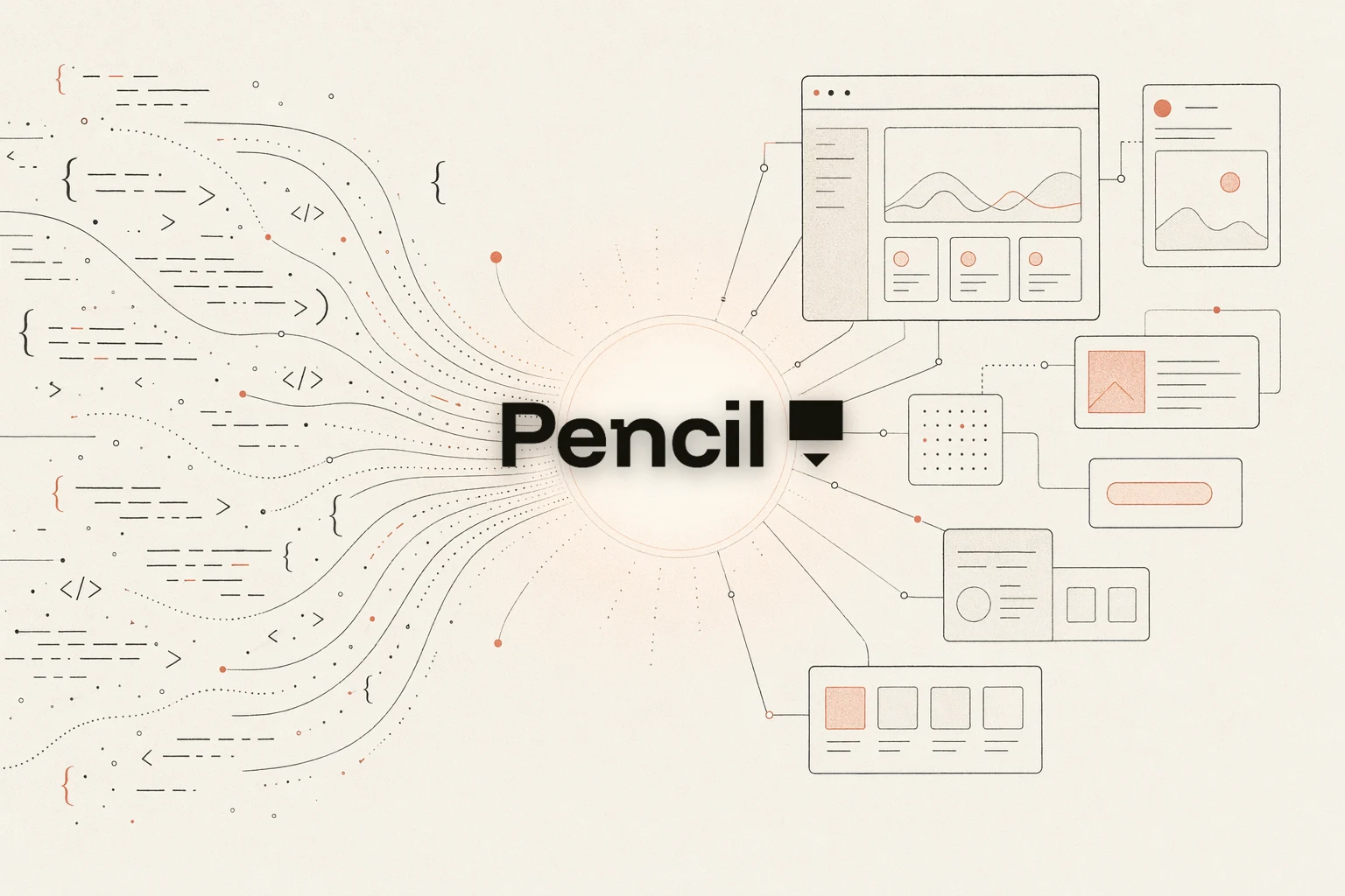 OpenDesign vs Pencil.dev — illustration éditoriale sur papier chaleureux d'un canevas de design convergeant vers un dépôt de fichiers qui vous appartiennent